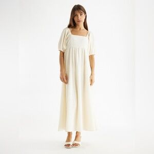 ALL: ROW NO REASON yellow maxi square neck puff sleeve dress
